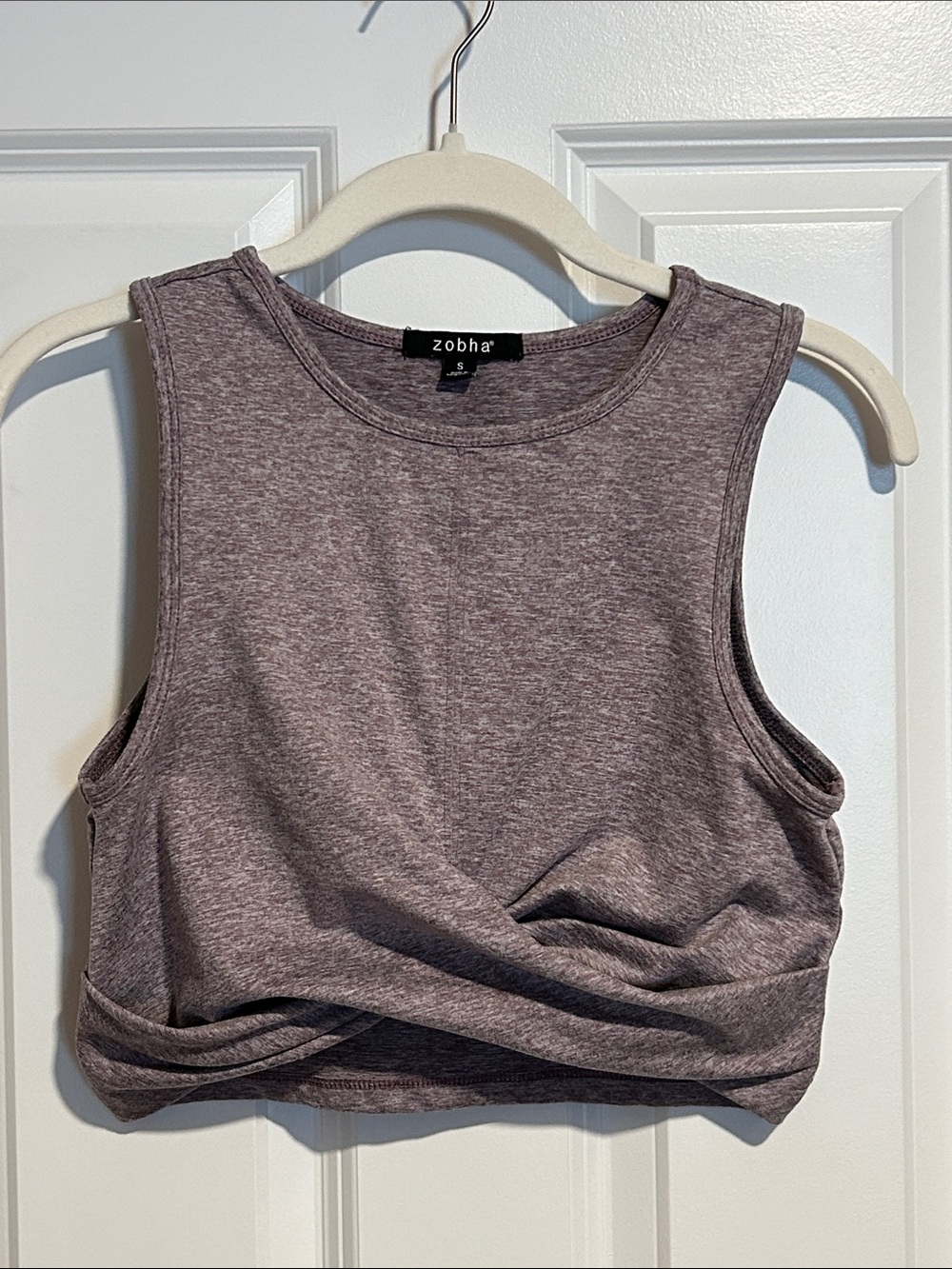 EUC Zobha Heathered PurpleTwist-Front Crop Yoga Tank Top Women's Size Small